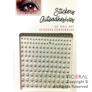 STICKERS STRASS AUTOADHESIVOS CIRCULOS PERLITAS BLANCAS X 12 PLANCHAS